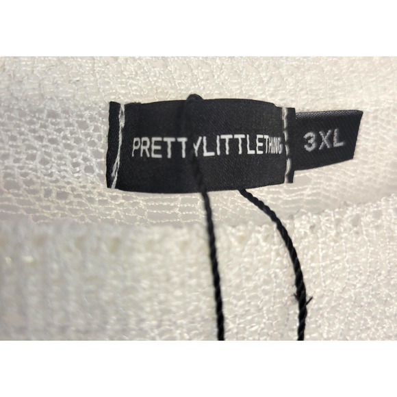 PrettyLittleThing Sweater Top Womens 3XL White Plus Sheer Knit Long Sleeve New - Picture 3 of 13